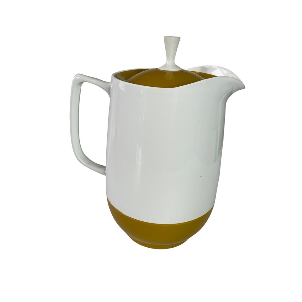 Vintage Retro Thermos Insulated Ware Pitcher‎ White/Mustard - 70's